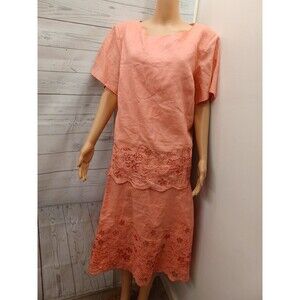 La Rea Collection 100% Linen Suit Set Skirt Top Sz XL Coral Pink